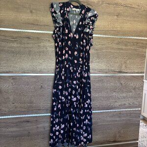 Lug Von Siga Maxi Blue w/ Pink Floral Dress - Size 42FR/US10